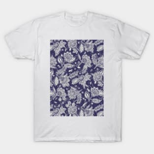 Decorative Floral Doodle Pattern in Navy T-Shirt